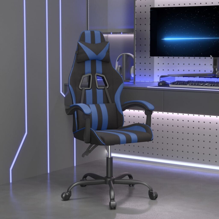 vidaXL Gamestoel draaibaar kunstleer zwart en blauw afbeelding 1
