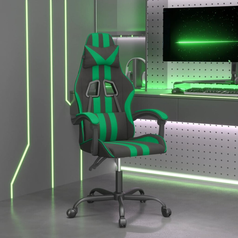 vidaXL Gamestoel draaibaar kunstleer zwart en groen vidaXL Gamestoel draaibaar kunstleer zwart en groen afbeelding 1