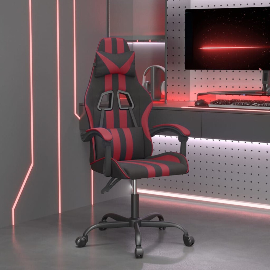 vidaXL Gamestoel draaibaar kunstleer zwart en wijnrood afbeelding 1