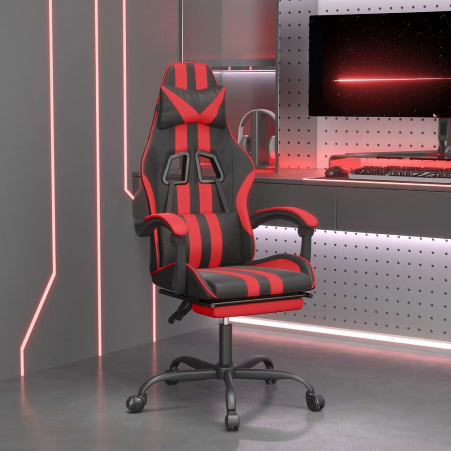 vidaXL Gamestoel draaibaar met voetensteun kunstleer zwart en rood afbeelding 1