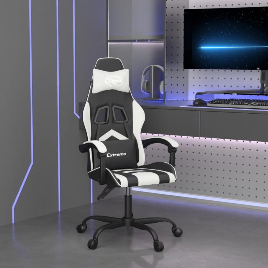 vidaXL Gamestoel draaibaar kunstleer zwart en wit afbeelding 1