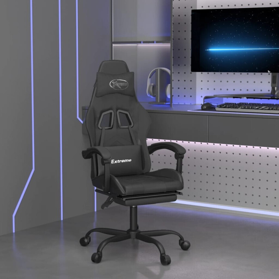 vidaXL gamestoel draaibaar met voetensteun kunstleer zwart vidaXL gamestoel draaibaar met voetensteun kunstleer zwart afbeelding 1