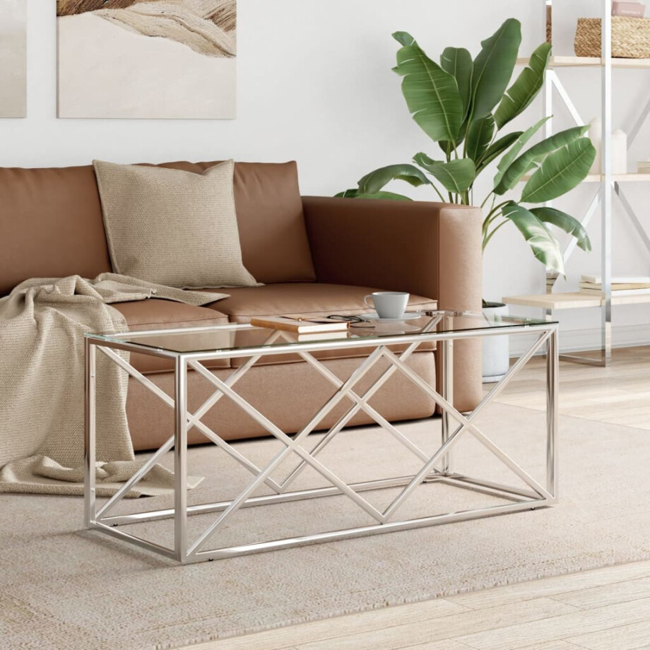 vidaXL Salontafel 110x45x45 cm roestvrij staal en glas vidaXL Salontafel 110x45x45 cm roestvrij staal en glas afbeelding 1
