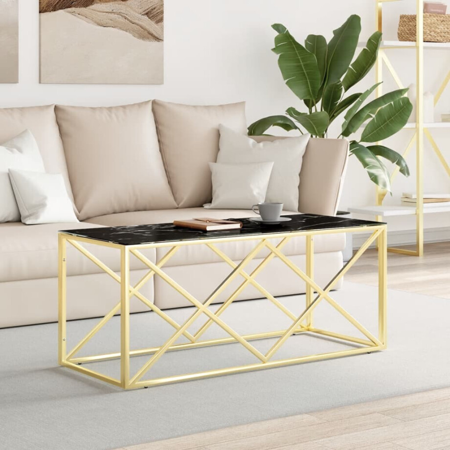 vidaXL Salontafel 110x45x45 cm roestvrij staal en glas afbeelding 1
