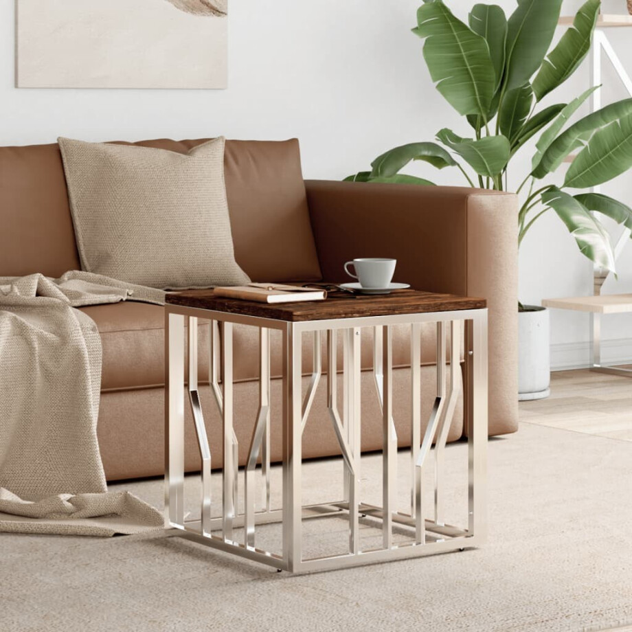 vidaXL Salontafel roestvrij staal en massief gerecycled hout zilver afbeelding 1