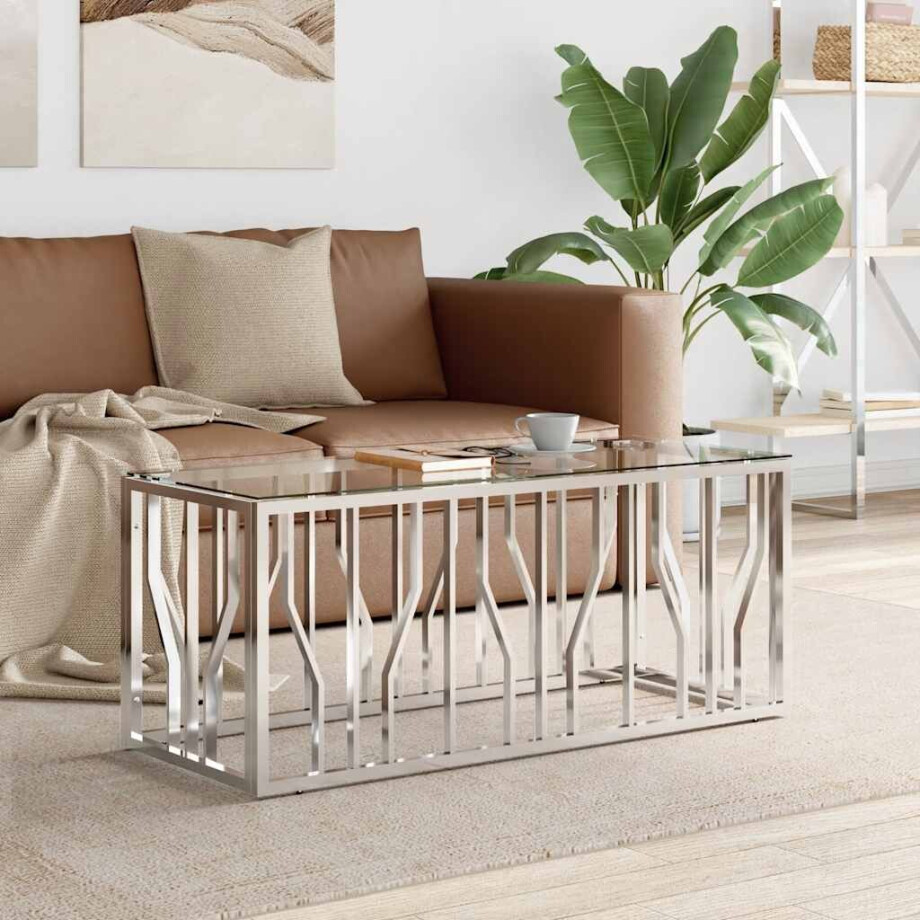 vidaXL Salontafel 110x45x45 cm roestvrij staal en glas vidaXL Salontafel 110x45x45 cm roestvrij staal en glas afbeelding 1