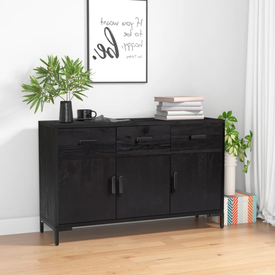 vidaXL Dressoir 110x35x70 cm massief grenenhout zwart afbeelding 1