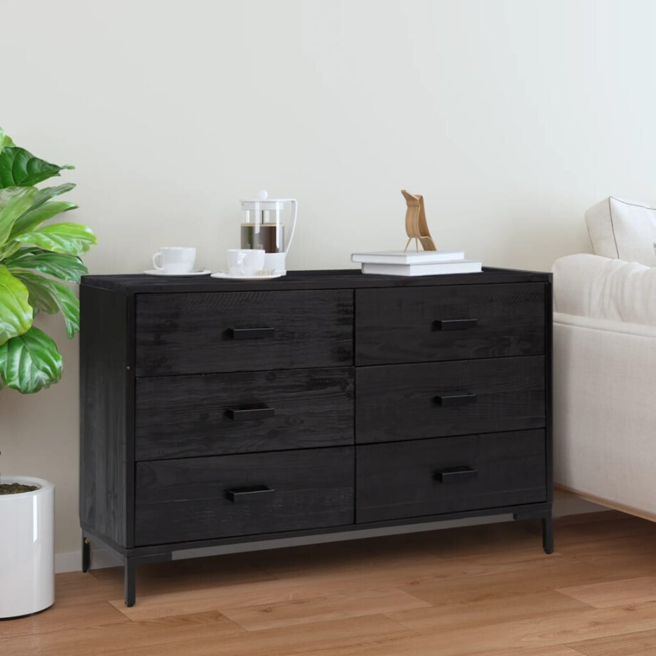 vidaXL Dressoir 110x35x70 cm massief grenenhout zwart vidaXL Dressoir 110x35x70 cm massief grenenhout zwart afbeelding 1