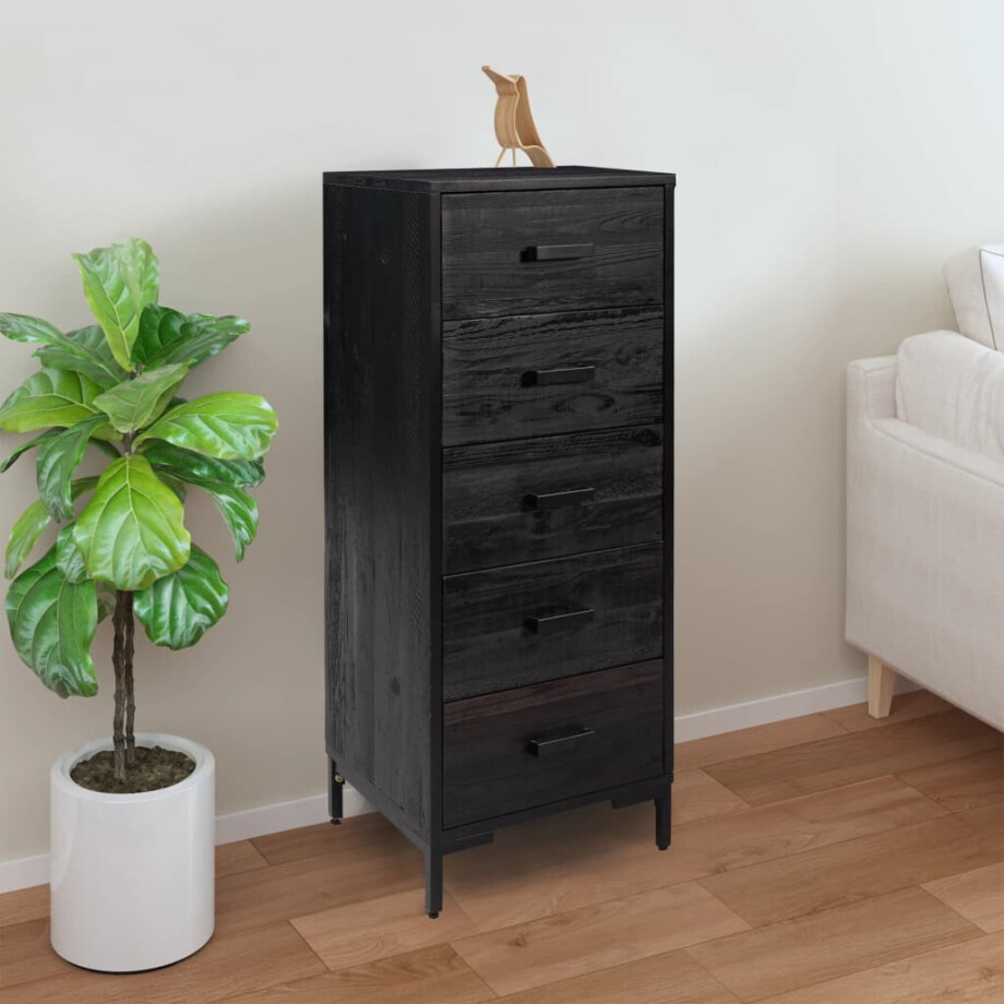 vidaXL Ladekast 42x35x110 cm massief grenenhout zwart afbeelding 1