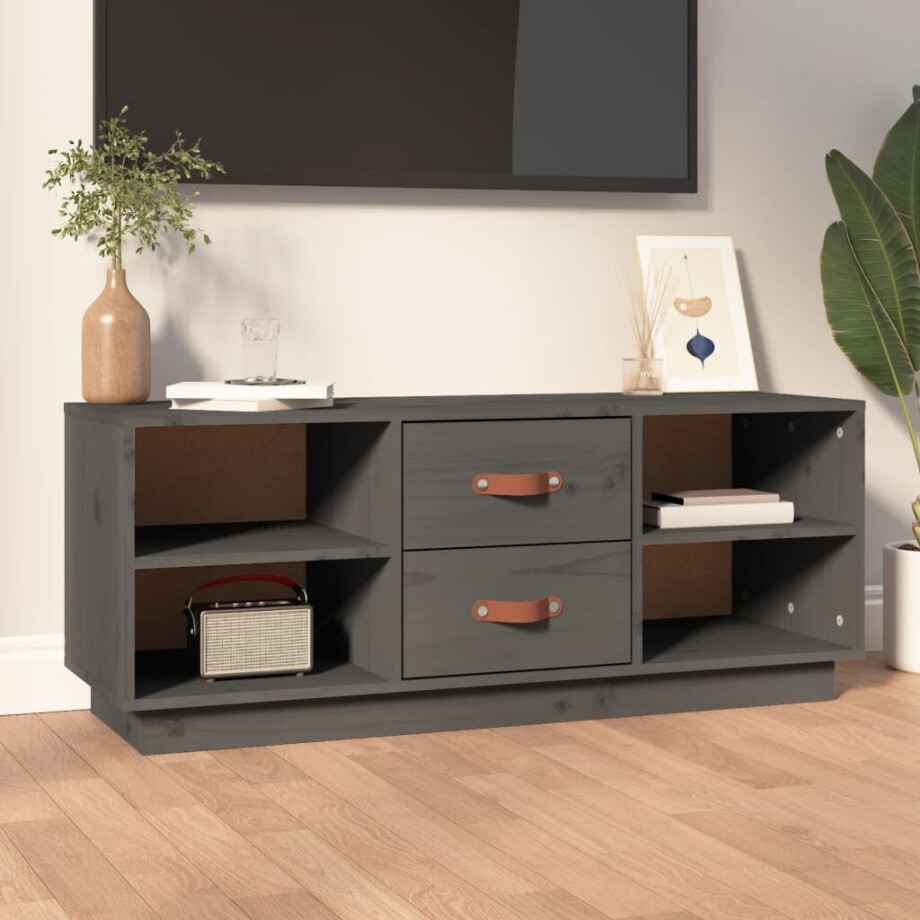 vidaXL Tv-meubel 100x34x40 cm massief grenenhout grijs vidaXL Tv-meubel 100x34x40 cm massief grenenhout grijs afbeelding 1