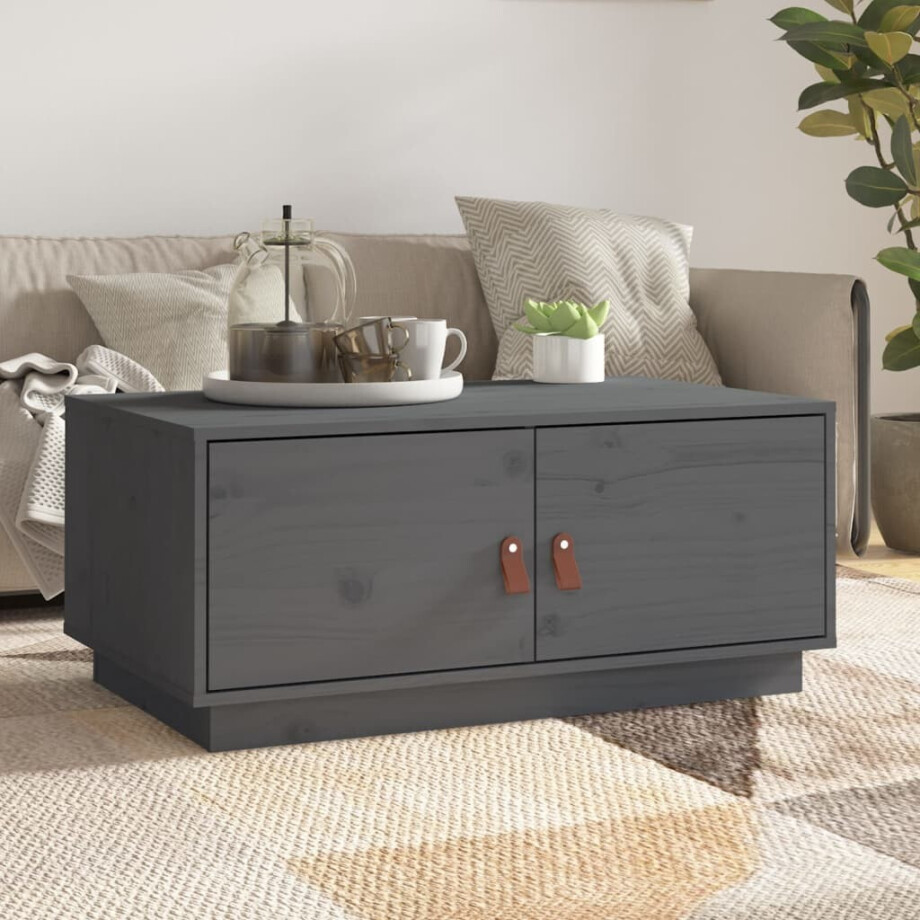 vidaXL Salontafel 80x50x35 cm massief grenenhout grijs afbeelding 1