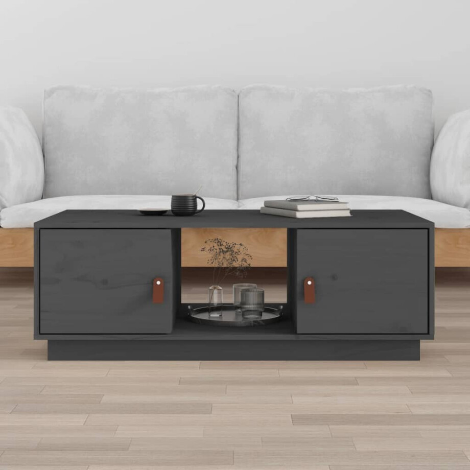 vidaXL Salontafel 100x50x35 cm massief grenenhout grijs afbeelding 1