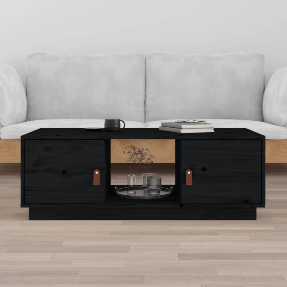 vidaXL Salontafel 100x50x35 cm massief grenenhout zwart vidaXL Salontafel 100x50x35 cm massief grenenhout zwart afbeelding 1