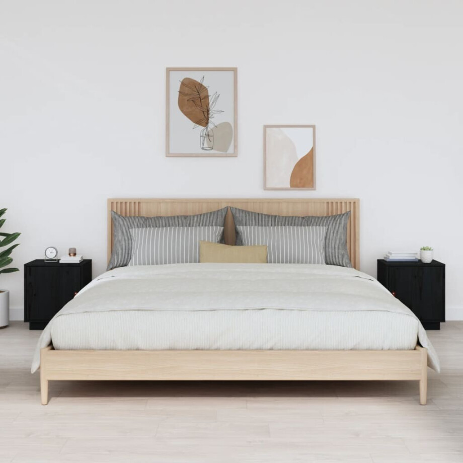 vidaXL Nachtkastjes 2 st 40x34x45 cm massief grenenhout zwart afbeelding 1