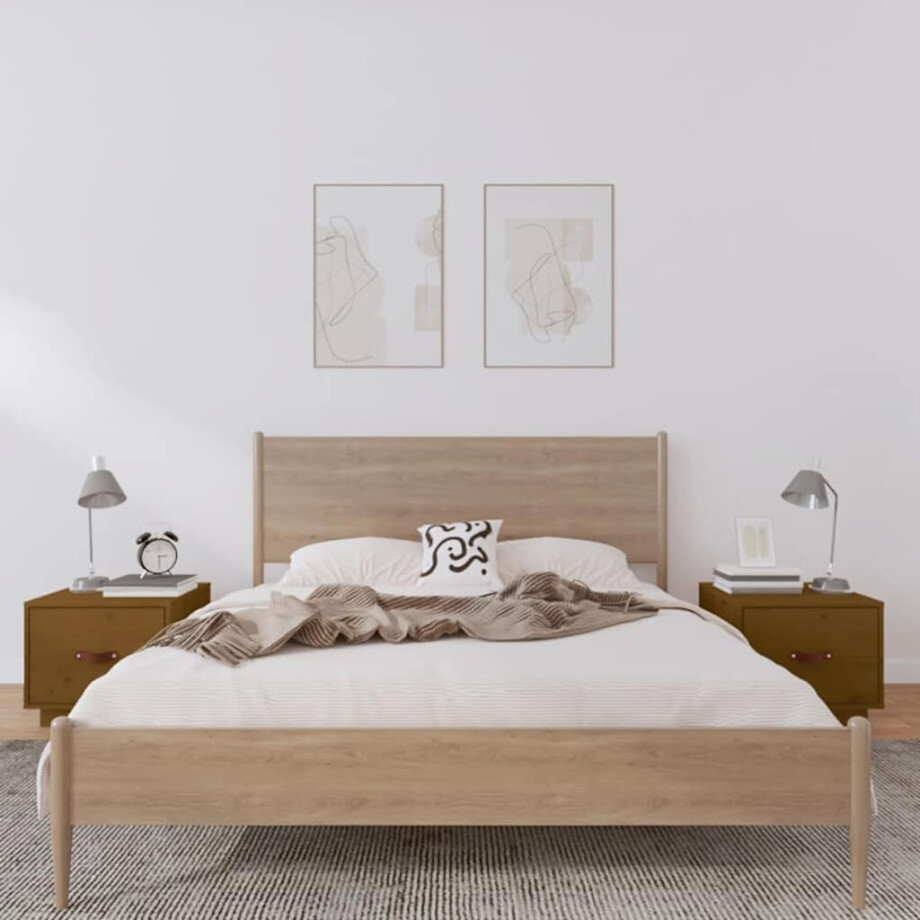 vidaXL Nachtkastjes 2 st 40x34x55 cm massief grenenhout honingbruin afbeelding 1