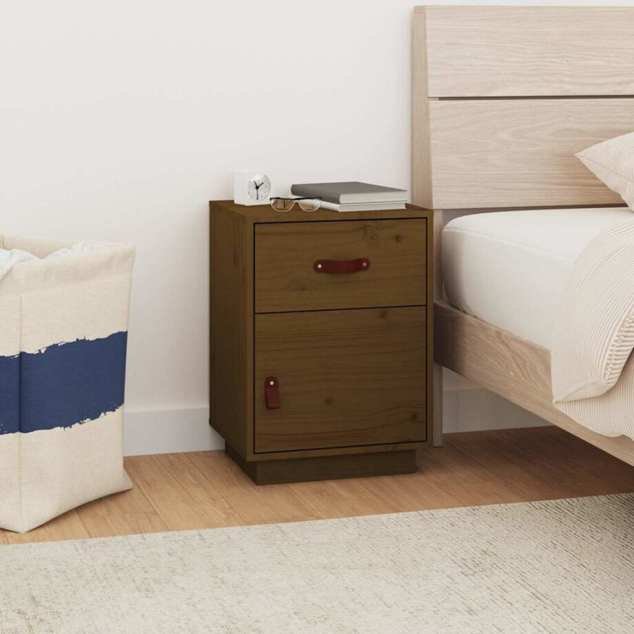 vidaXL Nachtkastje 40x34x55 cm massief grenenhout honingbruin afbeelding 1