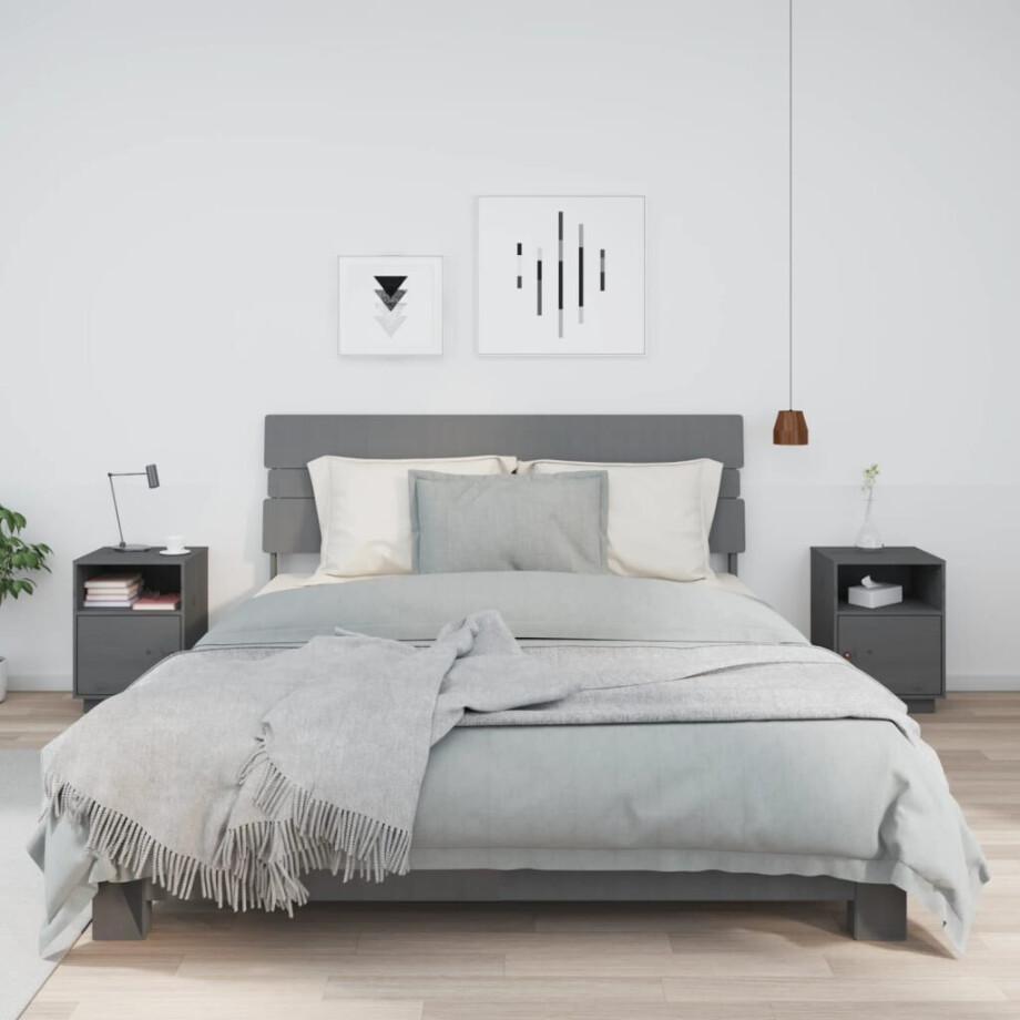 vidaXL Nachtkastjes 2 st 40x34x55 cm massief grenenhout grijs afbeelding 1