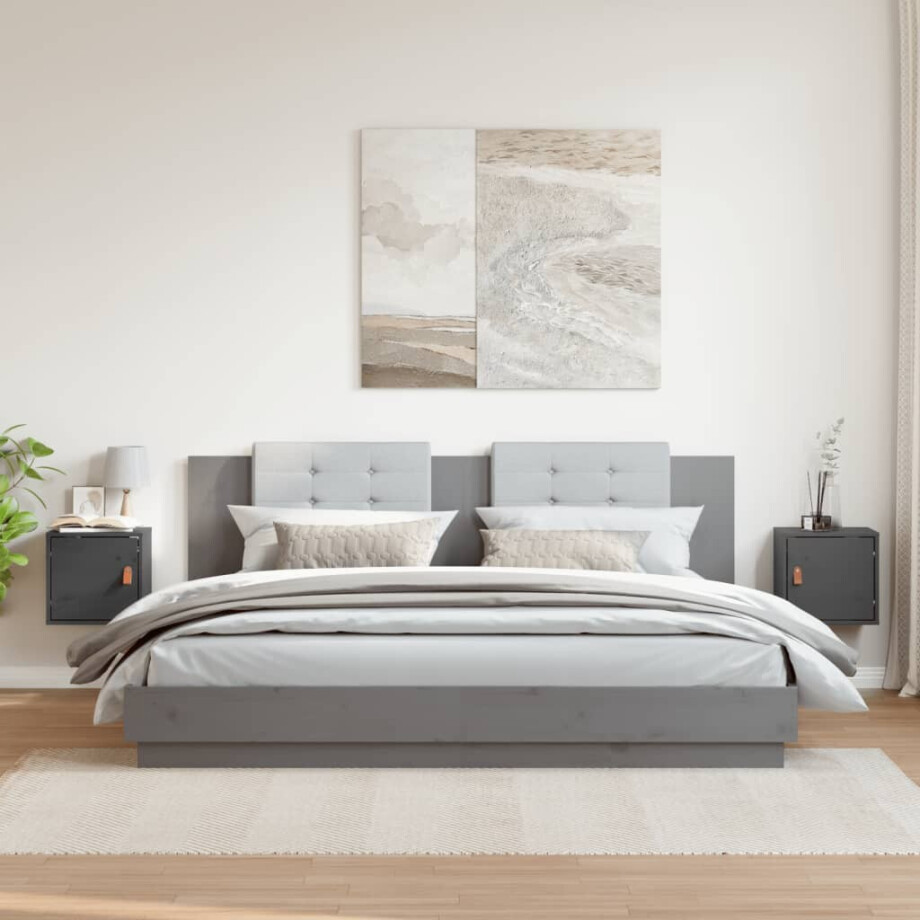 vidaXL Wandkasten 2 st 31,5x30x30 cm massief grenenhout grijs afbeelding 1