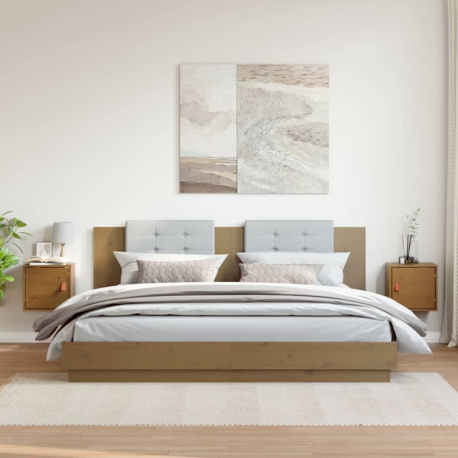 vidaXL Wandkasten 2 st 31,5x30x30 cm massief grenenhout honingbruin afbeelding 1