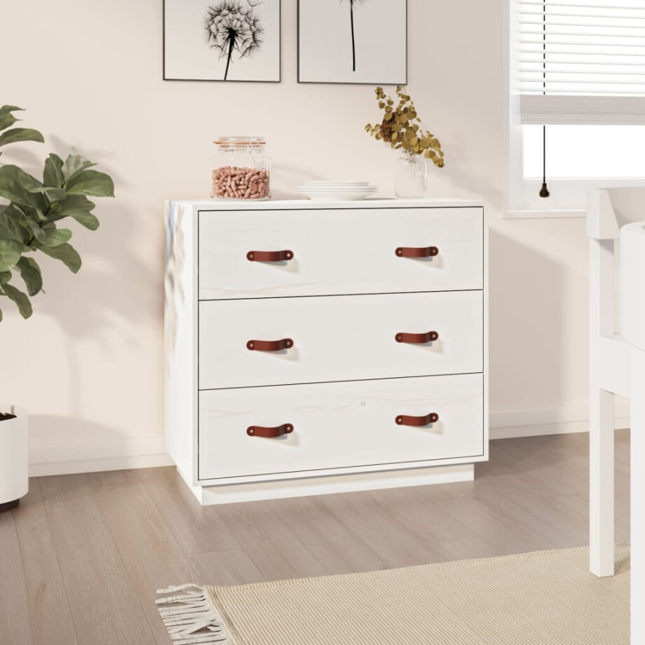 vidaXL Dressoir 80x40x75 cm massief grenenhout wit afbeelding 1