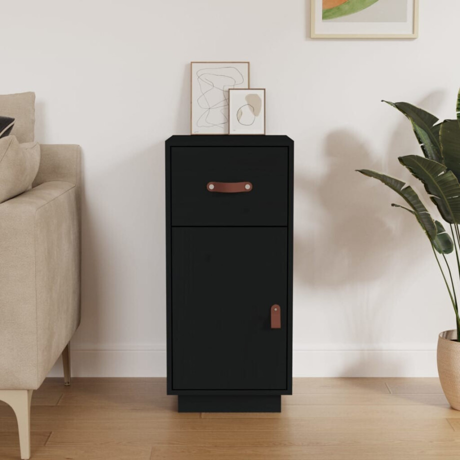 vidaXL Dressoir 34x40x75 cm massief grenenhout zwart afbeelding 1