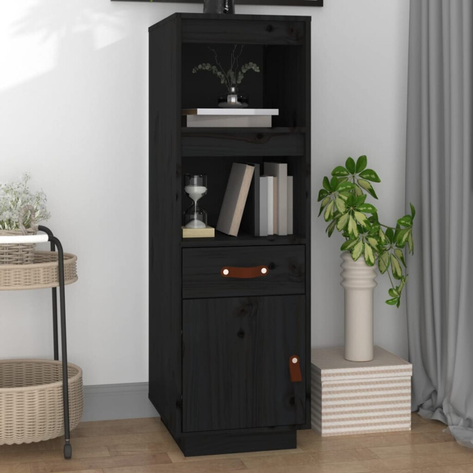 vidaXL Hoge kast 34x40x108,5 cm massief grenenhout zwart vidaXL Hoge kast 34x40x108,5 cm massief grenenhout zwart afbeelding 1