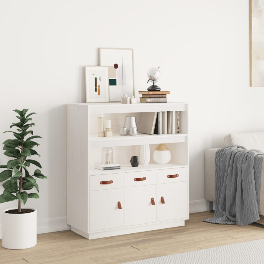 vidaXL Hoge kast 100x40x108,5 cm massief grenenhout wit vidaXL Hoge kast 100x40x108,5 cm massief grenenhout wit afbeelding 1