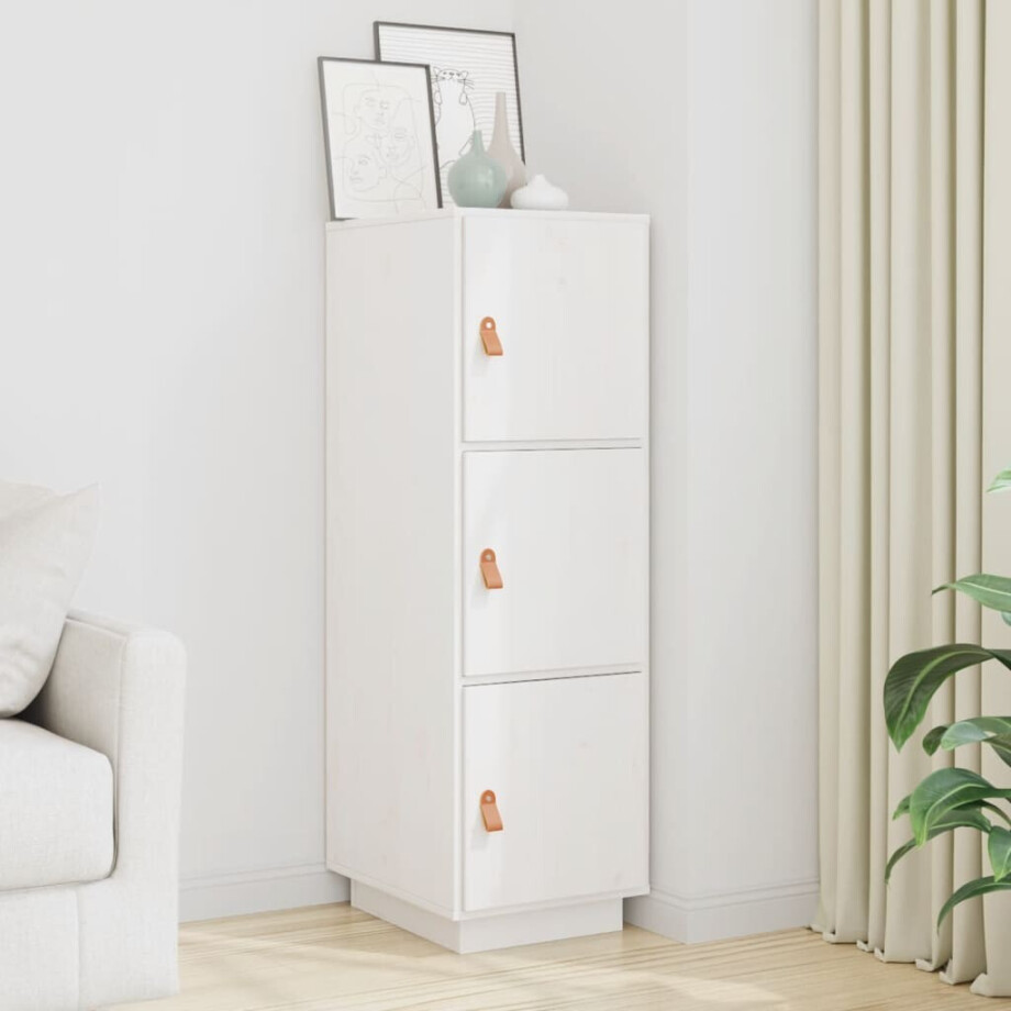 vidaXL Hoge kast 34x40x108,5 cm massief grenenhout wit afbeelding 1