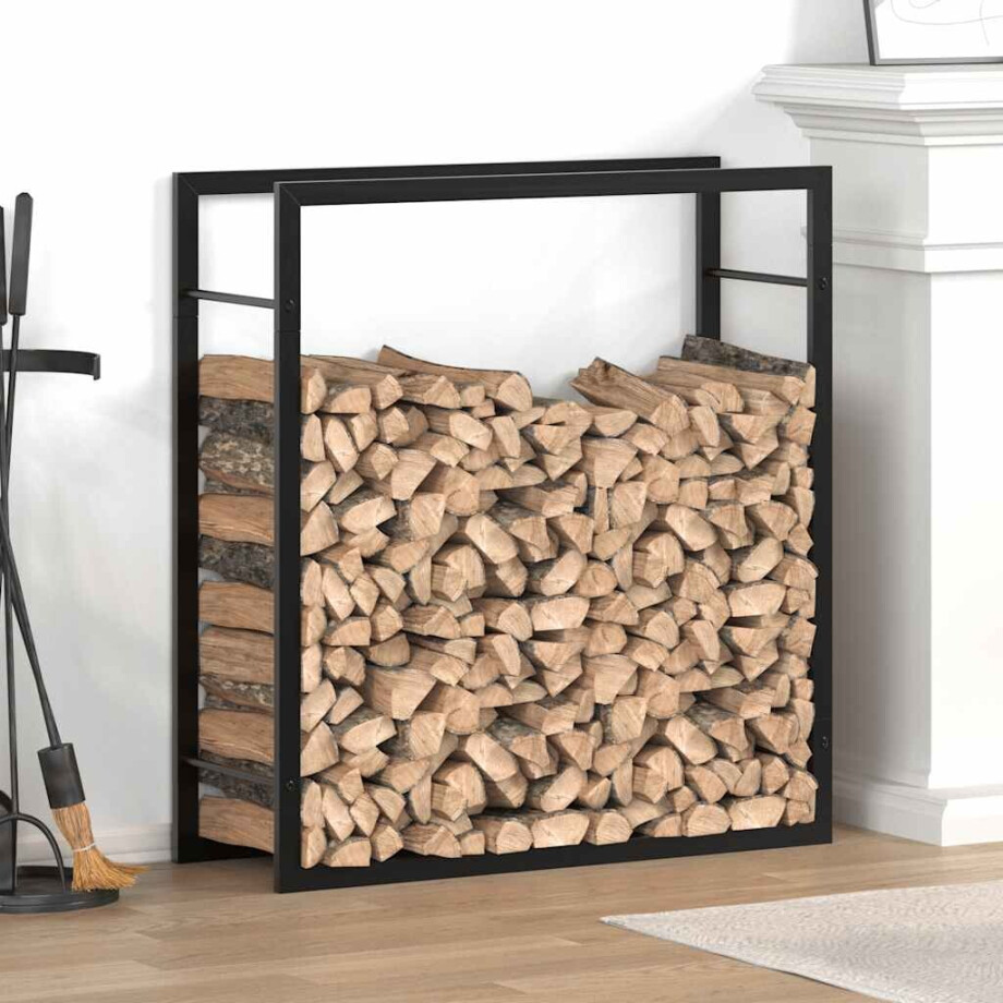 vidaXL Haardhoutrek 80x28x86 cm staal matzwart afbeelding 1