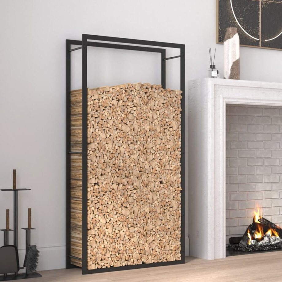 vidaXL Haardhoutrek 80x28x154 cm staal matzwart afbeelding 1