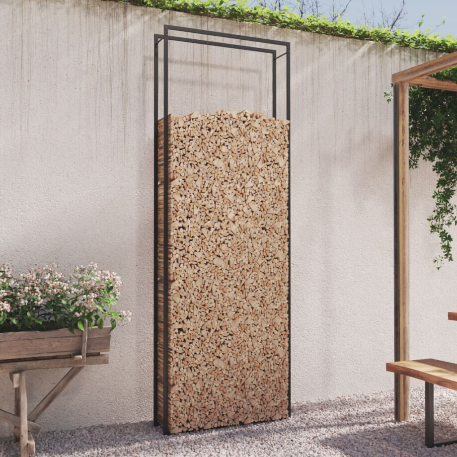 vidaXL Haardhoutrek 110x28x312 cm staal matzwart afbeelding 1