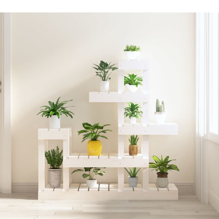 vidaXL Plantenstandaard 92x25x97 cm massief grenenhout wit afbeelding 1