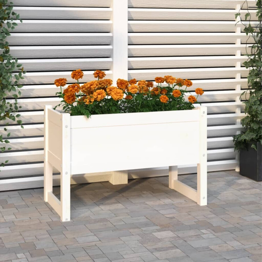 vidaXL Plantenbak 78x40x52 cm massief grenenhout wit afbeelding 1