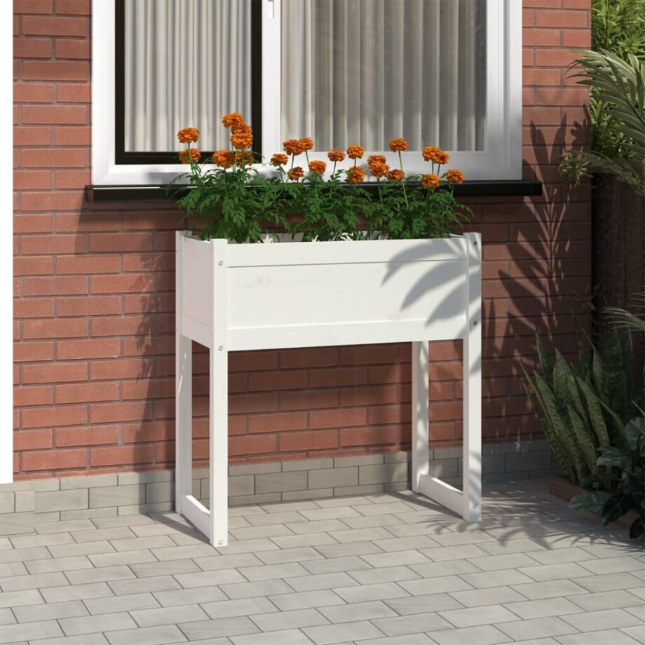 vidaXL Plantenbak 78x40x81 cm massief grenenhout wit afbeelding 1