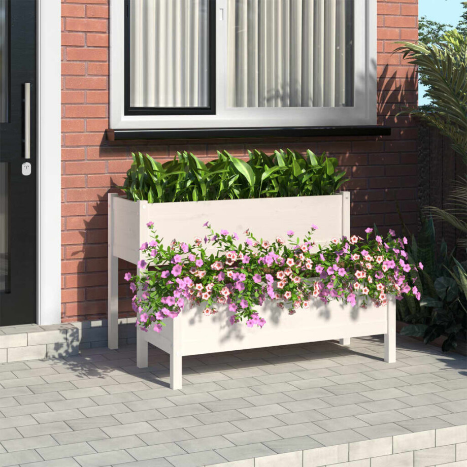 vidaXL Plantenbak 110x84x75 cm massief grenenhout wit afbeelding 1