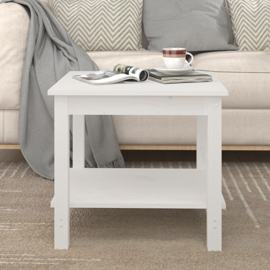 vidaXL Salontafel 50x50x45 cm massief grenenhout wit vidaXL Salontafel 50x50x45 cm massief grenenhout wit afbeelding 1