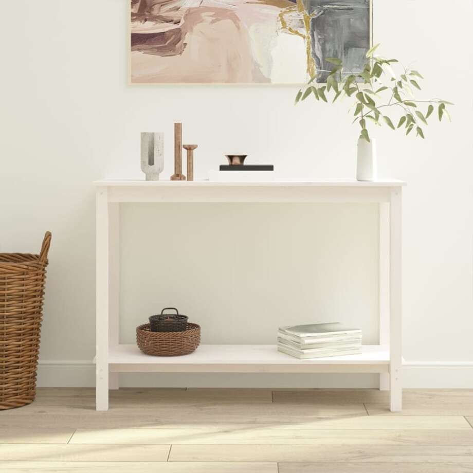 vidaXL Wandtafel 110x40x80 cm massief grenenhout wit afbeelding 1