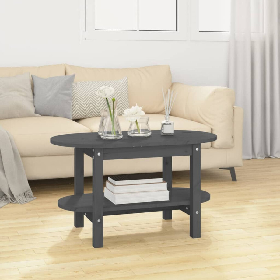 vidaXL Salontafel 80x45x45 cm massief grenenhout grijs afbeelding 1