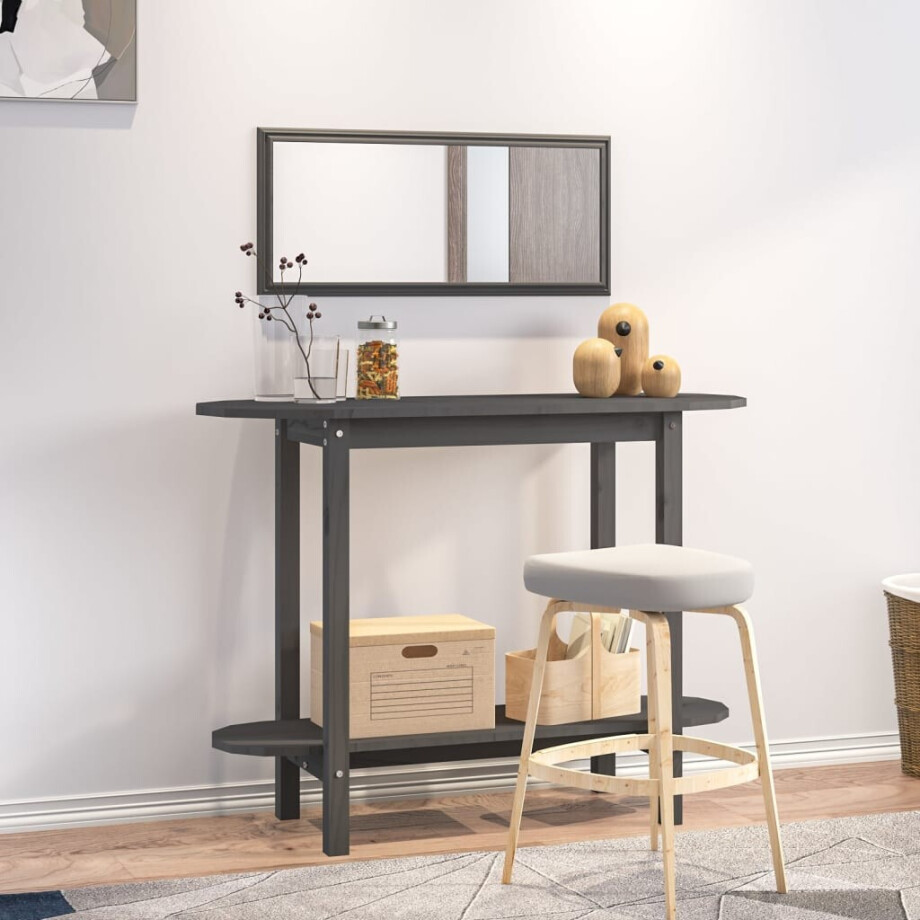 vidaXL Wandtafel 110x40x80 cm massief grenenhout grijs afbeelding 1