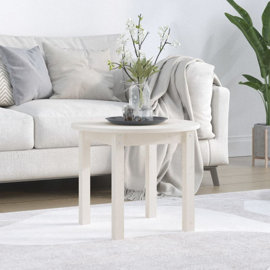 vidaXL Salontafel Ø 55x45 cm massief grenenhout wit afbeelding 1