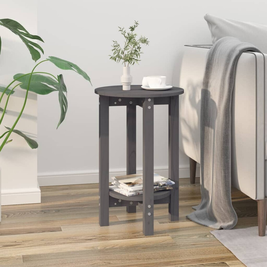 vidaXL Salontafel Ø 40x60 cm massief grenenhout grijs afbeelding 1