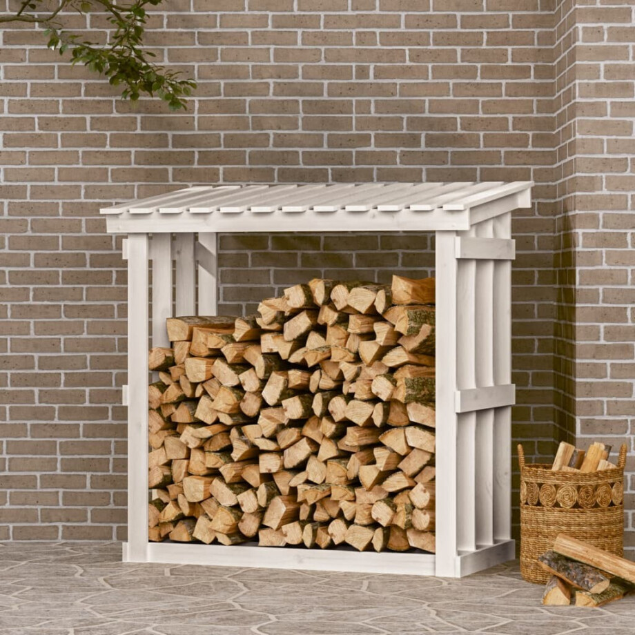 vidaXL Haardhoutrek 108x64,5x109 cm massief grenenhout wit afbeelding 1