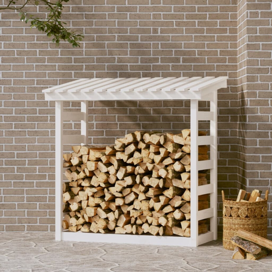 vidaXL Haardhoutrek 108x64,5x110 cm massief grenenhout wit afbeelding 1