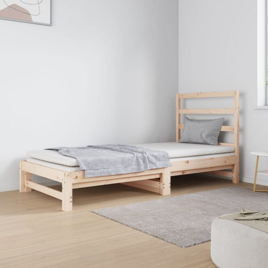 vidaXL Slaapbank uitschuifbaar massief grenenhout 2x(90x190) cm afbeelding 1