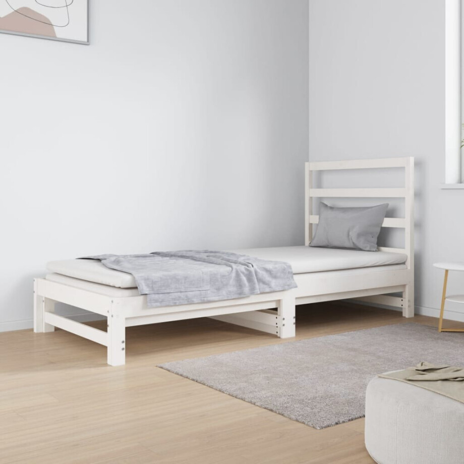vidaXL Slaapbank uitschuifbaar massief grenenhout wit 2x(90x190) cm afbeelding 1