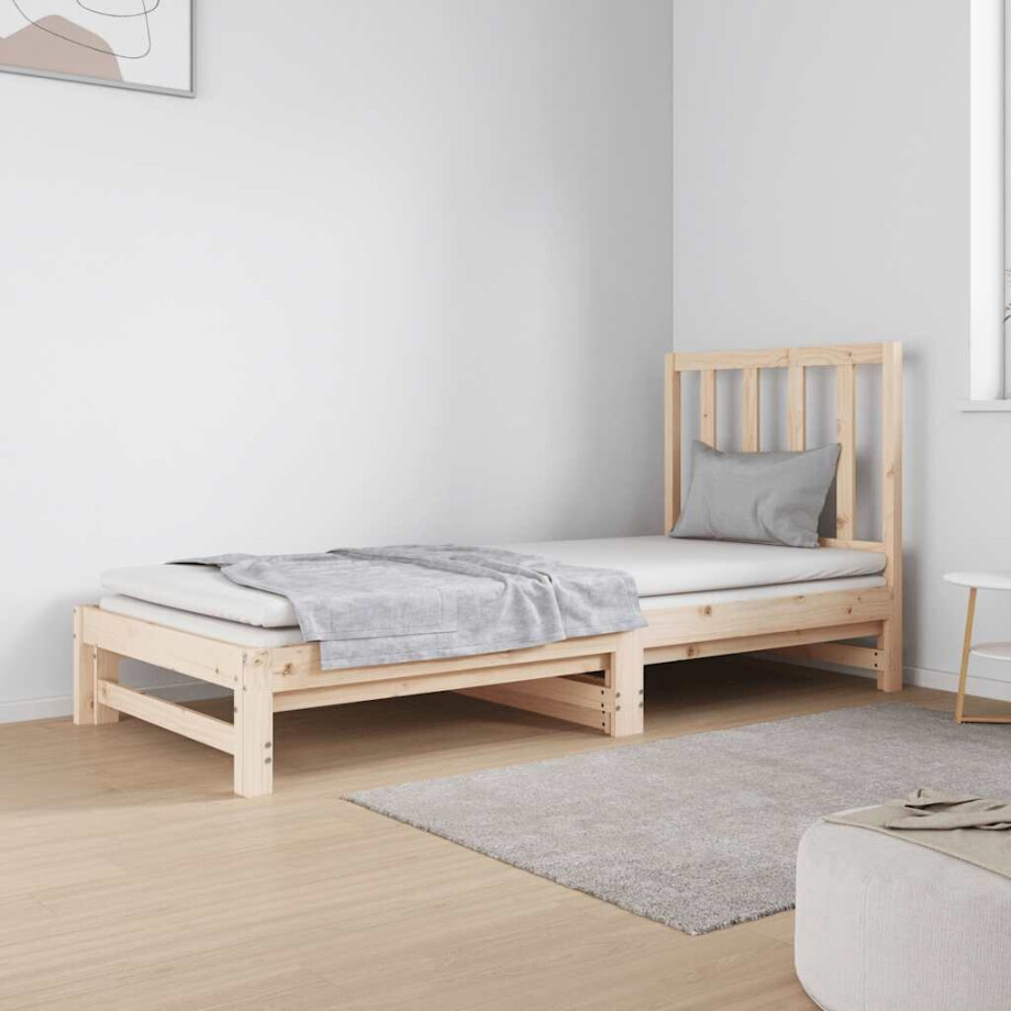 vidaXL Slaapbank uitschuifbaar massief grenenhout 2x(90x190) cm afbeelding 1