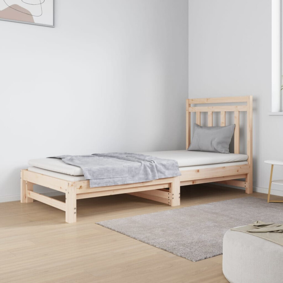 vidaXL Slaapbank uitschuifbaar massief grenenhout 2x(90x190) cm afbeelding 1