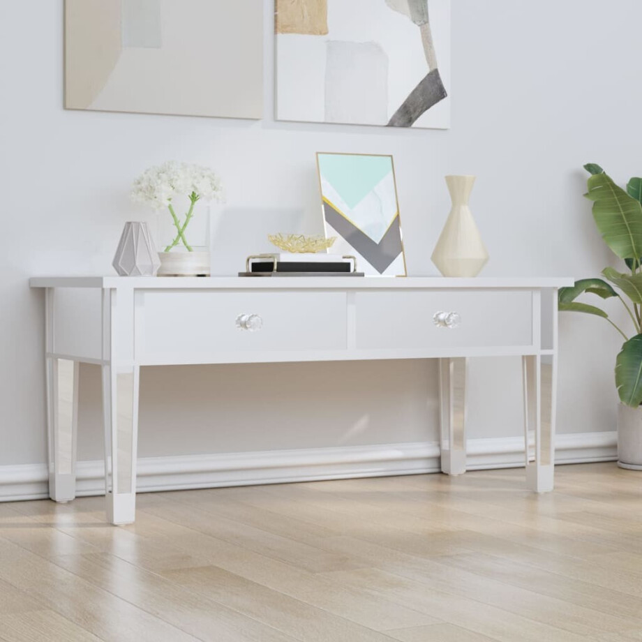 vidaXL Salontafel gespiegeld 106x45x45 cm bewerkt hout en glas afbeelding 1