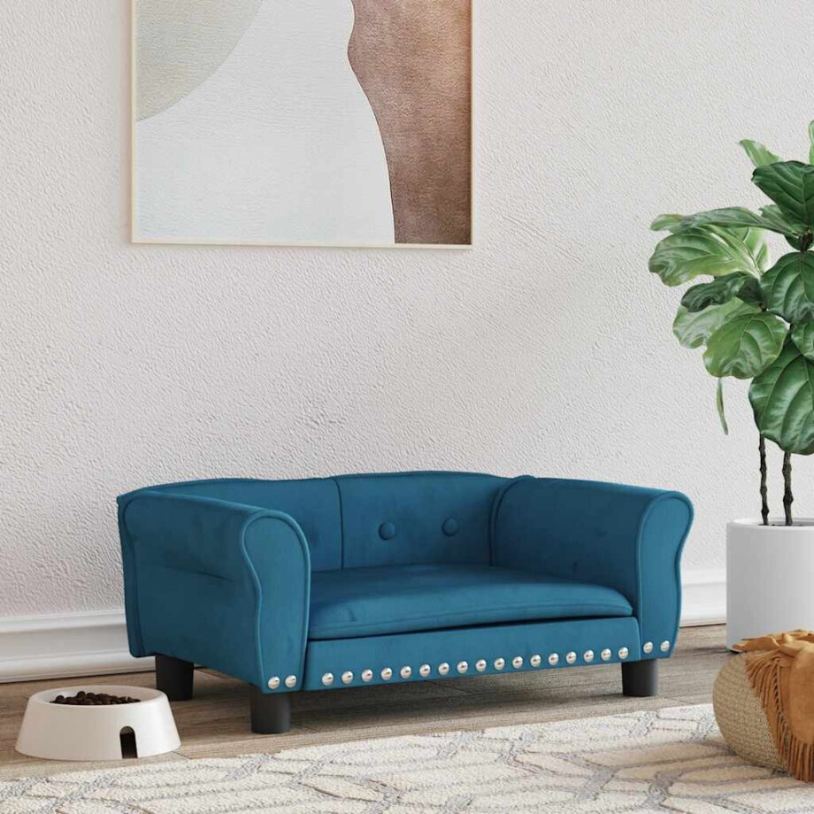 vidaXL Hondenmand 70x45x30 cm fluweel blauw afbeelding 1