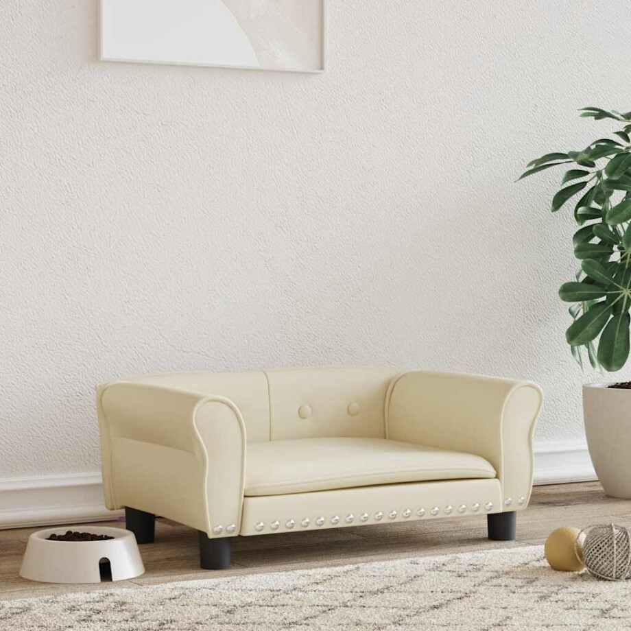 vidaXL Hondenmand 70x45x30 cm kunstleer crèmekleurig afbeelding 1